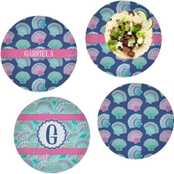 Preppy Sea Shells Set of 4 Glass Lunch / Dinner Plate 10" (Personalized)