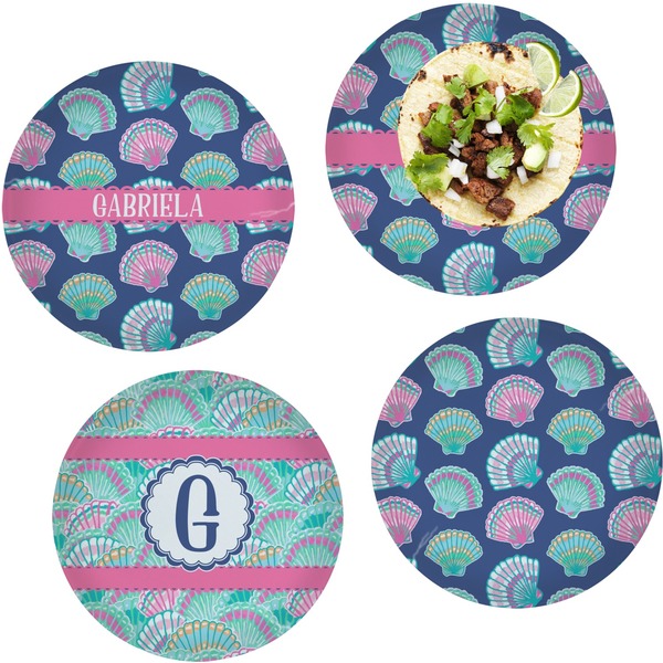 Custom Preppy Sea Shells Set of 4 Glass Lunch / Dinner Plate 10" (Personalized)
