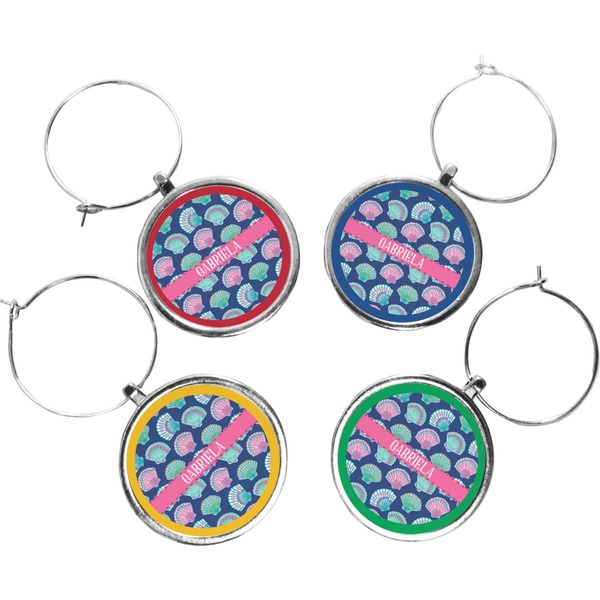 Custom Preppy Sea Shells Wine Charms (Set of 4) (Personalized)