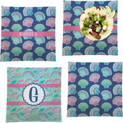 Preppy Sea Shells Set of 4 Glass Square Lunch / Dinner Plate 9.5" (Personalized)