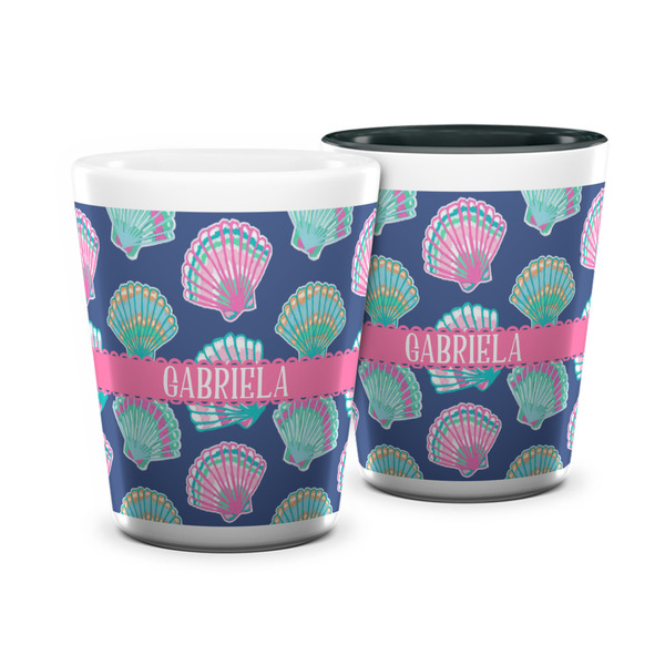 Custom Preppy Sea Shells Ceramic Shot Glass - 1.5 oz (Personalized)