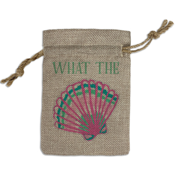 Preppy Sea Shells Small Burlap Gift Bag - Front