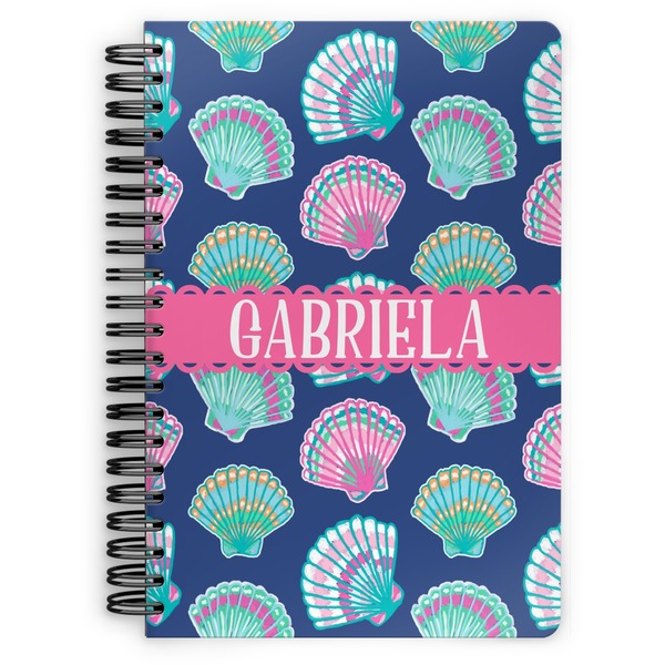 Custom Preppy Sea Shells Spiral Notebook - 7x10 w/ Name or Text