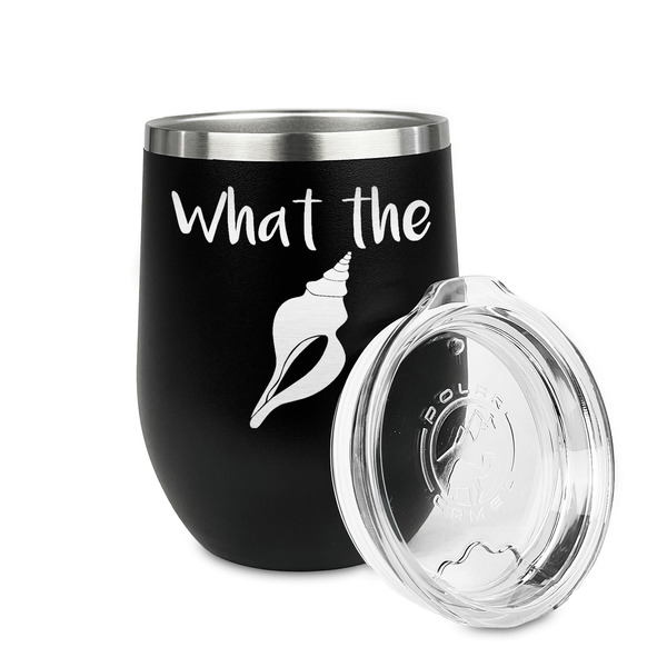 Preppy Sea Shells Stainless Wine Tumblers - Black - Double Sided - Alt View