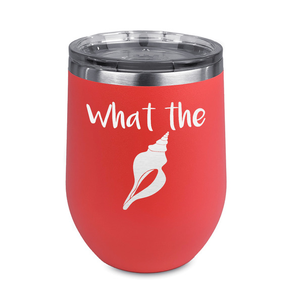 Custom Preppy Sea Shells Stemless Stainless Steel Wine Tumbler - Coral - Single Sided (Personalized)