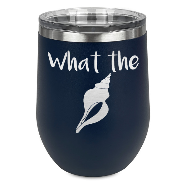 Custom Preppy Sea Shells Stemless Stainless Steel Wine Tumbler - Navy - Double Sided (Personalized)