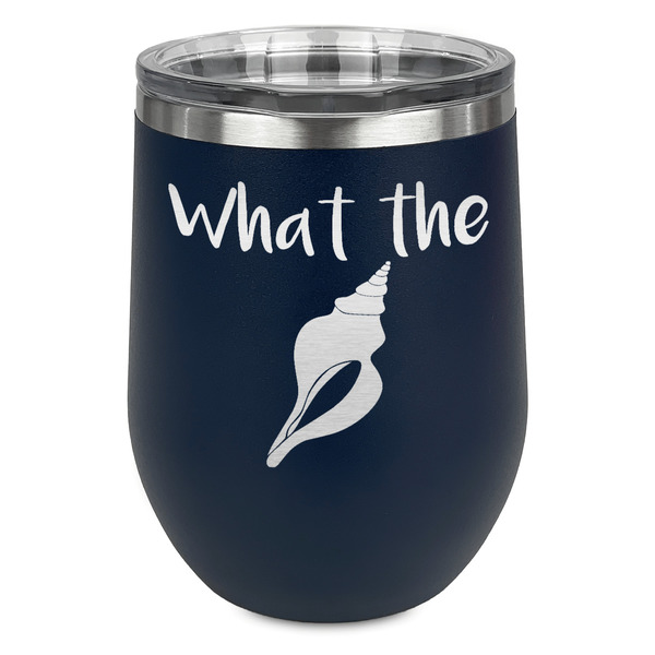 Custom Preppy Sea Shells Stemless Stainless Steel Wine Tumbler - Navy - Single Sided (Personalized)