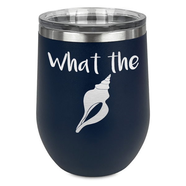 Preppy Sea Shells Stainless Wine Tumblers - Navy - Single Sided - Front