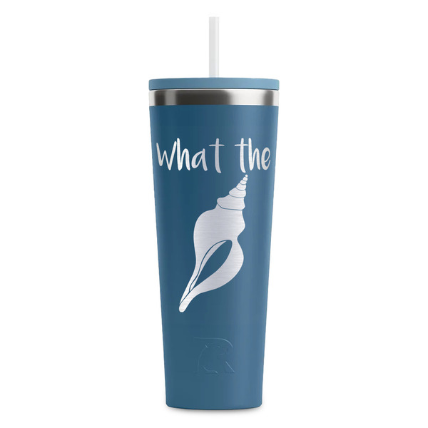 Custom Preppy Sea Shells RTIC Everyday Tumbler with Straw - 28oz - Steel Blue - Double-Sided (Personalized)