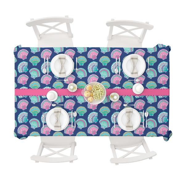 Preppy Sea Shells Tablecloths (58"x102") - TOP VIEW (with plates)