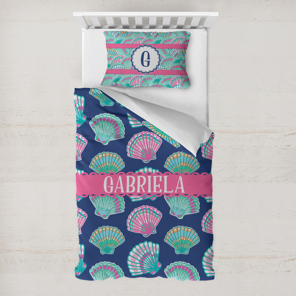 Custom Preppy Sea Shells Toddler Bedding Set - With Pillowcase (Personalized)