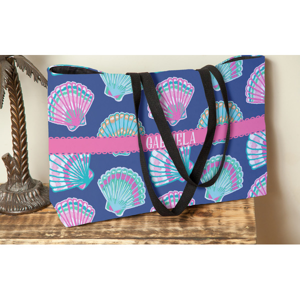 Preppy Sea Shells Tote w/Black Handles - Lifestyle View