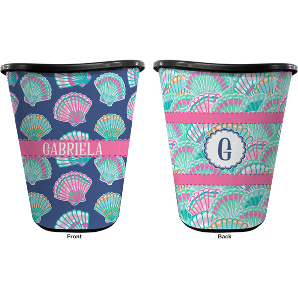 Preppy Sea Shells Trash Can Black - Front and Back - Apvl