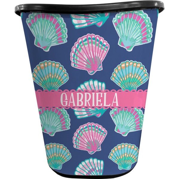 Custom Preppy Sea Shells Waste Basket - Double Sided (Black) (Personalized)