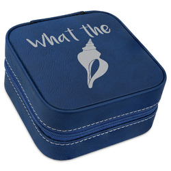 Preppy Sea Shells Travel Jewelry Box - Navy Blue Leather (Personalized)