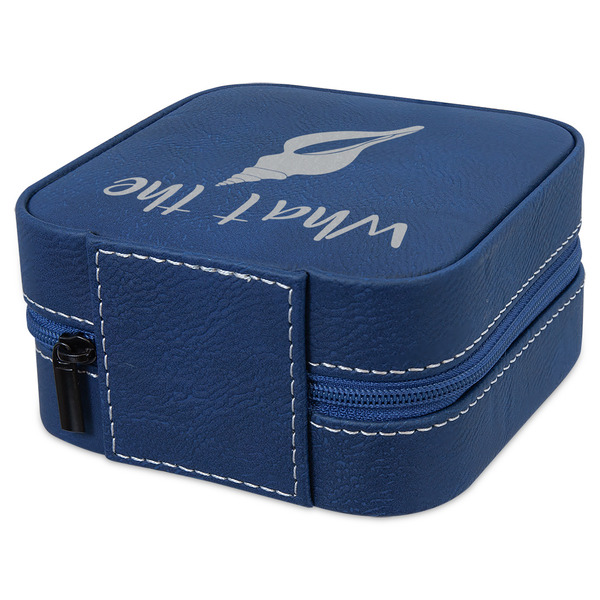 Preppy Sea Shells Travel Jewelry Boxes - Leather - Navy Blue - View from Rear
