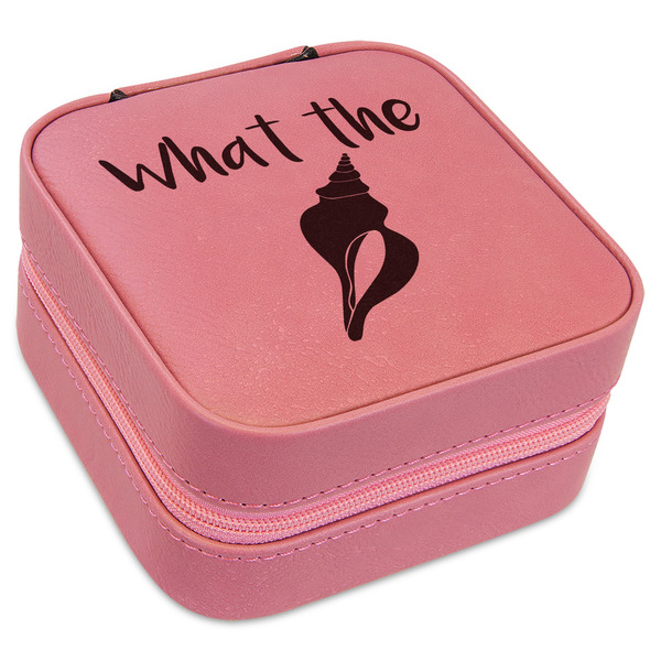 Custom Preppy Sea Shells Travel Jewelry Boxes - Pink Leather (Personalized)