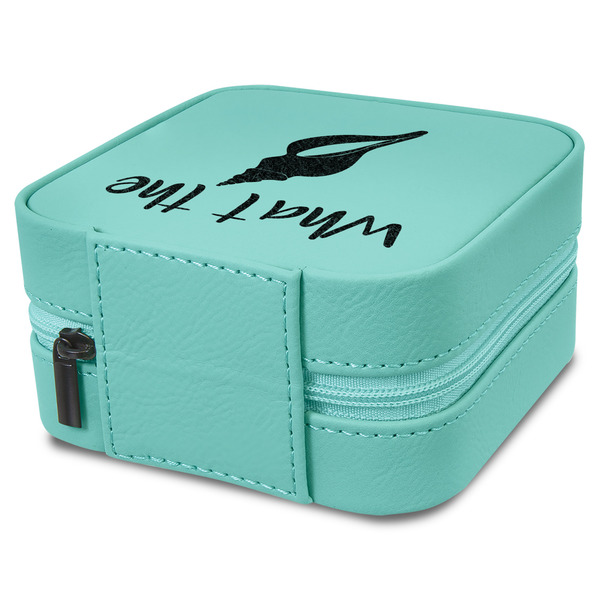 Preppy Sea Shells Travel Jewelry Boxes - Leather - Teal - View from Rear