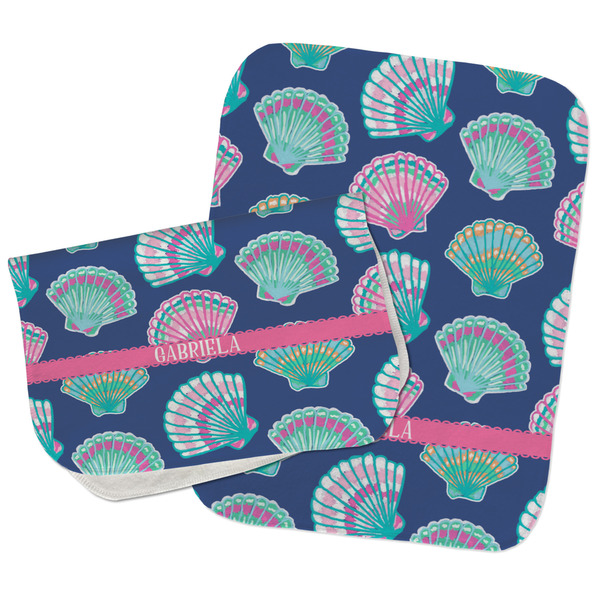 Preppy Sea Shells Two Rectangle Burp Cloths - Open & Folded