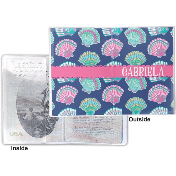 Preppy Sea Shells Vinyl Passport Holder - Flat Front and Back