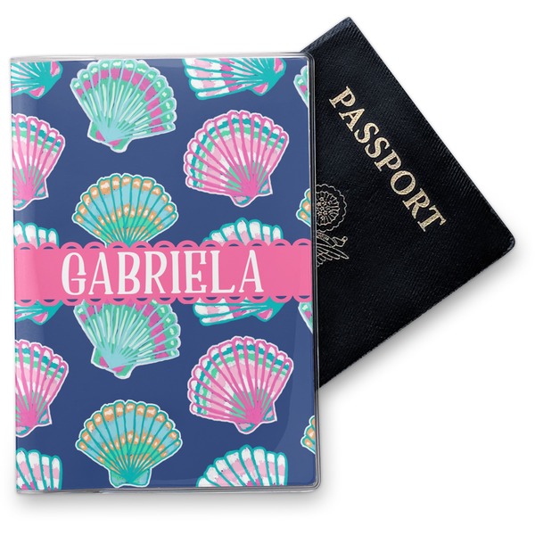 Custom Preppy Sea Shells Vinyl Passport Holder (Personalized)