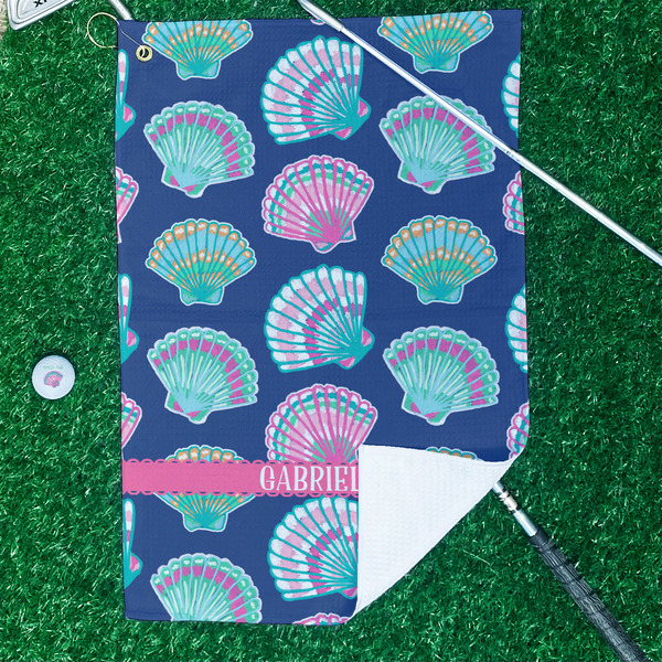 Preppy Sea Shells Waffle Weave Golf Towel - In Context