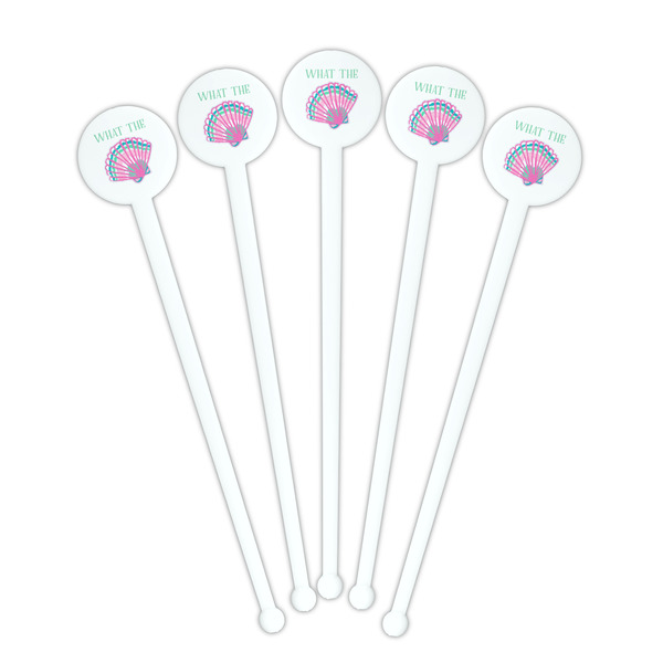Preppy Sea Shells White Plastic 7" Stir Stick - Round - Fan View