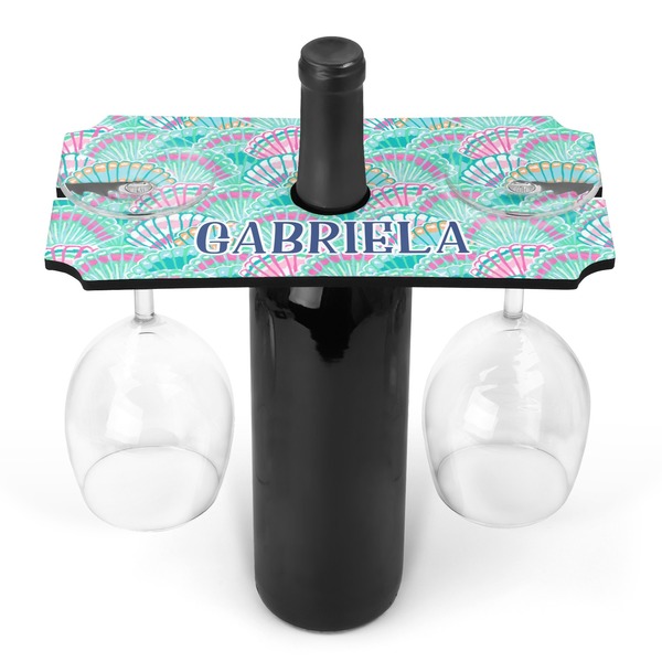 Custom Preppy Sea Shells Wine Bottle & Glass Holder (Personalized)