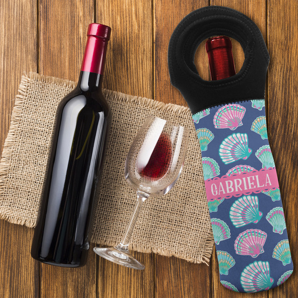 Preppy Sea Shells Wine Tote Bag - FLATLAY