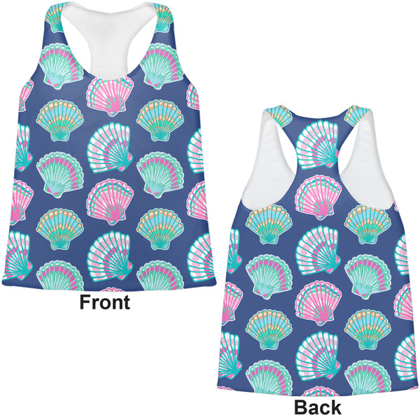 Preppy Sea Shells Womens Racerback Tank Tops - Medium - Front and Back