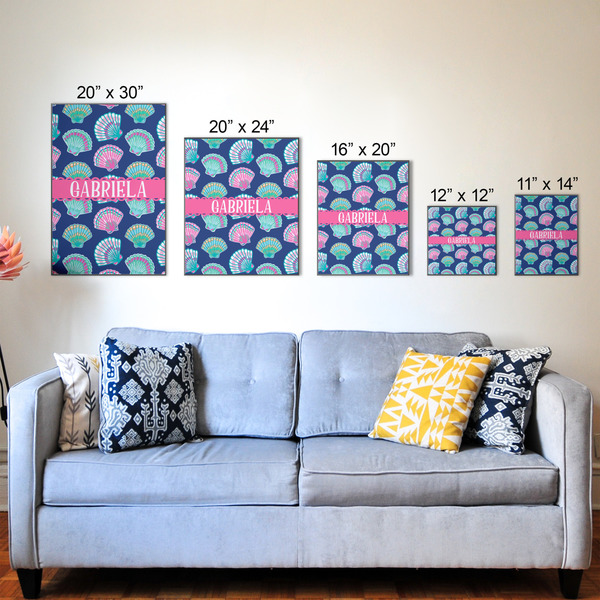 Preppy Sea Shells Wood Prints - Size Comparison
