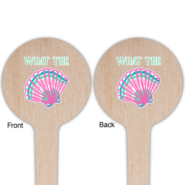 Preppy Sea Shells Wooden 4" Food Pick - Round - Double Sided - Front & Back