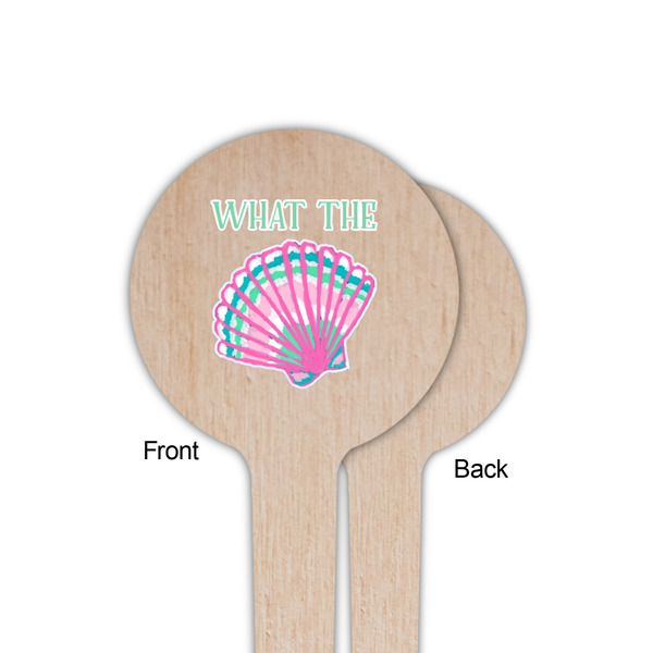 Preppy Sea Shells Wooden 4" Food Pick - Round - Single Sided - Front & Back