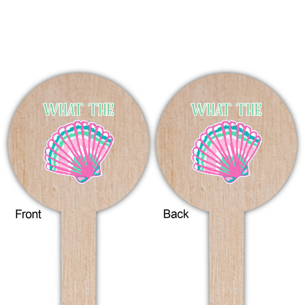 Preppy Sea Shells Wooden 6" Food Pick - Round - Double Sided - Front & Back