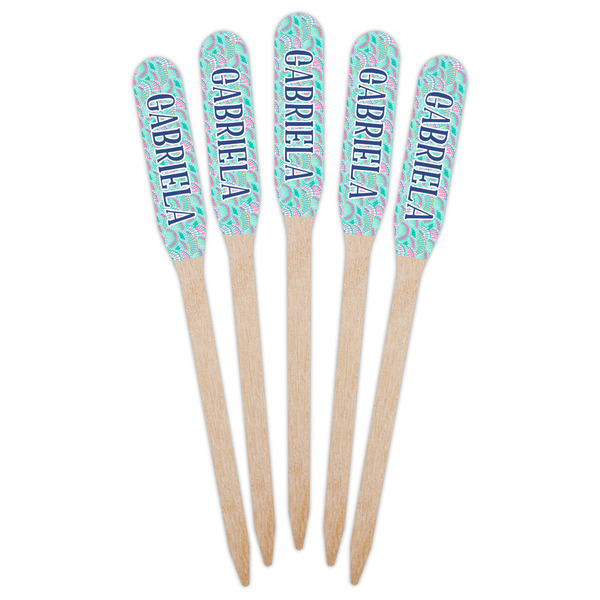 Preppy Sea Shells Wooden Food Pick - Paddle - Fan View