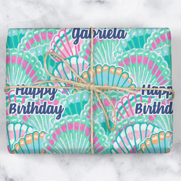 Preppy Sea Shells Wrapping Paper Roll - Matte - Wrapped Box
