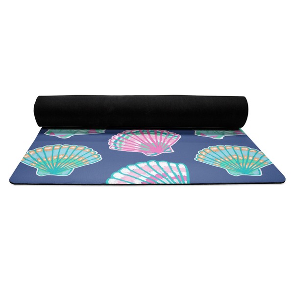 Preppy Sea Shells Yoga Mat Rolled up Black Rubber Backing