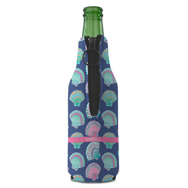 Preppy Sea Shells Zipper Bottle Cooler - BACK (bottle)