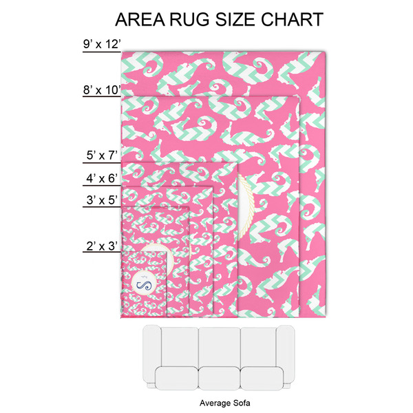 Sea Horses 2'x3' Indoor Area Rugs - Size Chart