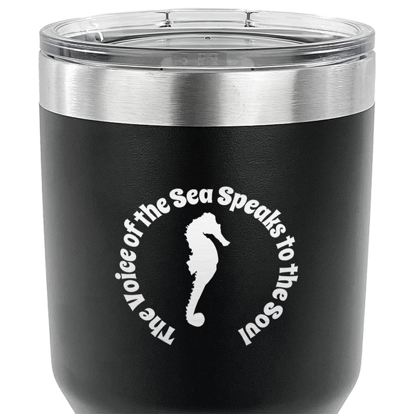 Sea Horses 30 oz Stainless Steel Ringneck Tumbler - Black - CLOSE UP