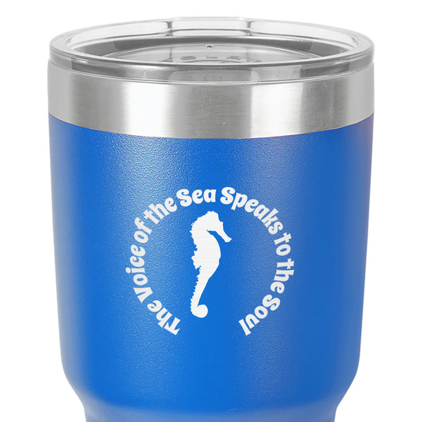 Sea Horses 30 oz Stainless Steel Ringneck Tumbler - Blue - Close Up