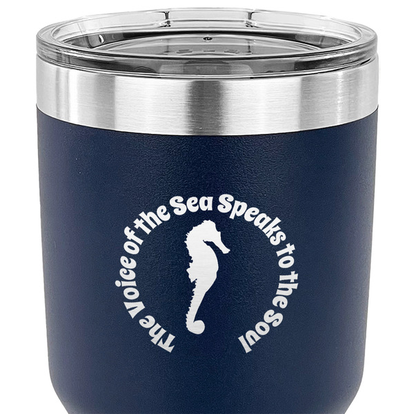 Sea Horses 30 oz Stainless Steel Ringneck Tumbler - Navy - CLOSE UP
