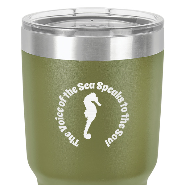 Sea Horses 30 oz Stainless Steel Ringneck Tumbler - Olive - Close Up