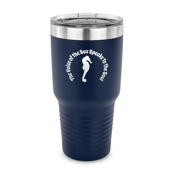 Custom Sea Horses 30 oz Stainless Steel Tumbler - Navy - Single Sided (Personalized)