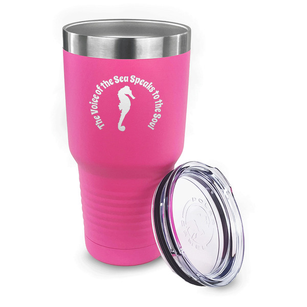 Sea Horses 30 oz Stainless Steel Ringneck Tumblers - Pink - LID OFF