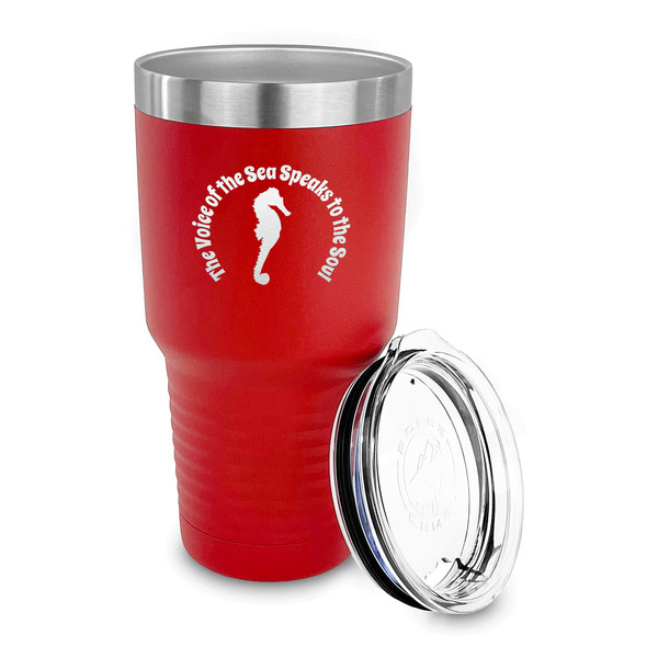 Sea Horses 30 oz Stainless Steel Ringneck Tumblers - Red - LID OFF