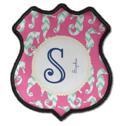 Sea Horses Iron On Shield Patch C w/ Name and Initial