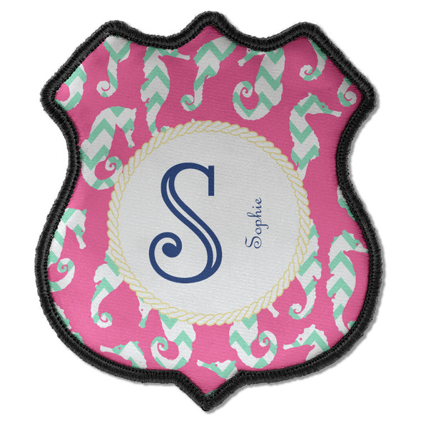 Custom Sea Horses Iron On Shield Patch C w/ Name and Initial