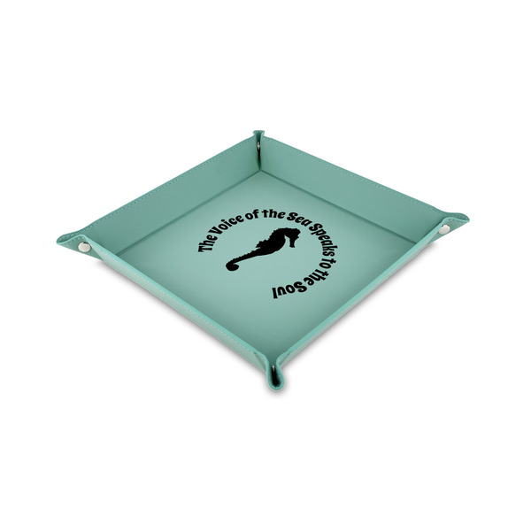 Custom Sea Horses 6" x 6" Teal Faux Leather Valet Tray (Personalized)