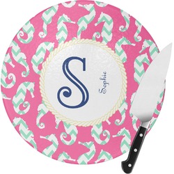 Sea Horses Round Glass Cutting Board - Small (Personalized)
